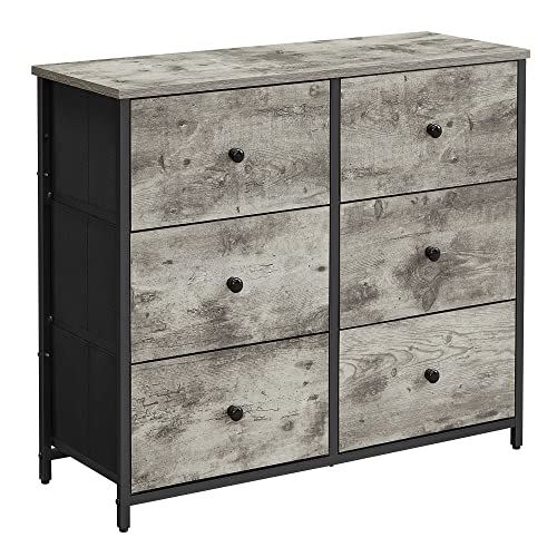 Chest 6 Drawers Dresser w/ Metal Frame, Wooden Top & Front