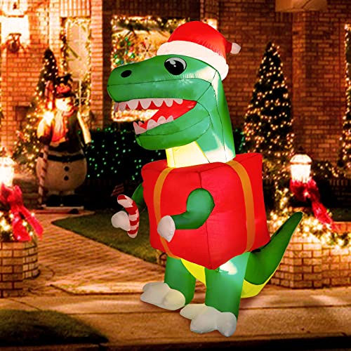 6ft Christmas Inflatables Dinosaur Decorations,  w/ Build-in LEDs