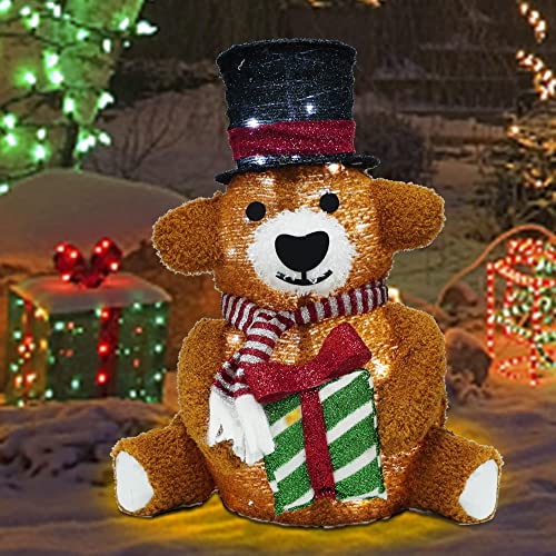 Christmas Collapsible Brown Bear Decoration, 24 Inch 48 LED Christmas Lighted Brown Bear