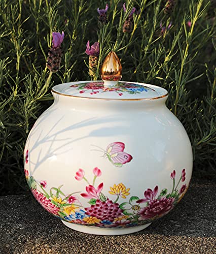 Decorative Jar- White Body w/ Floral & Butterfly Design