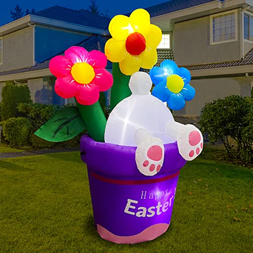 6ft Inflatable Easter Rabbit into Flower Basket Decoration w/  LED