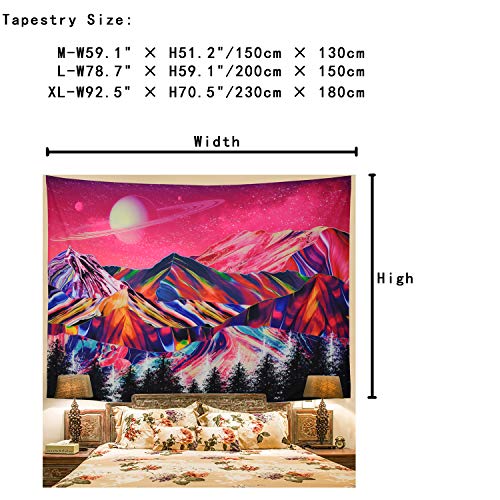 Trippy Mountains Planet Tapestry Pink Nature Landscape Wall Decoration