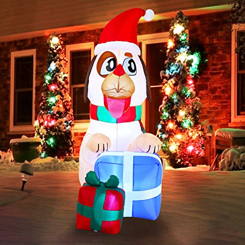 5 FT Tall Inflatable Puppy w/ Gifts w/ Build-in LEDs Christmas Decorations