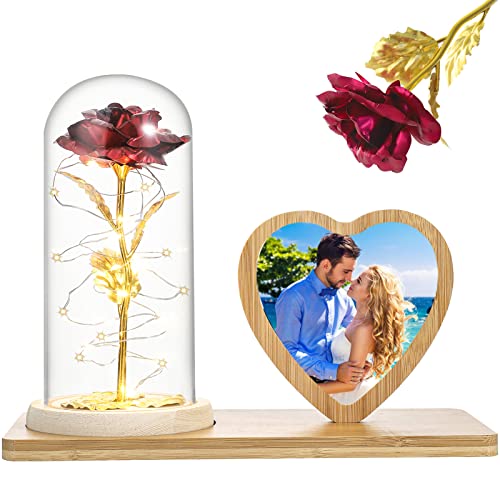 Rose Flower in Glass Dome & Photo Frame for Valentines/Anniversary Gift