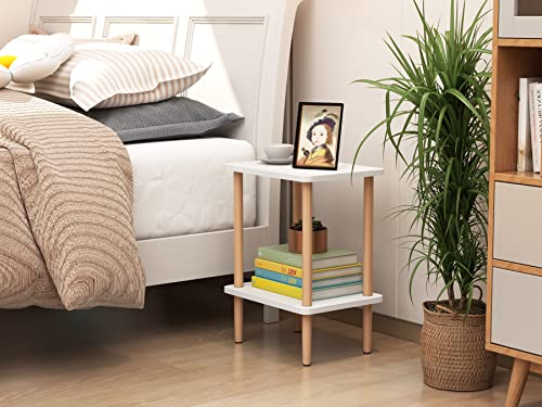 Set of 2 Tall End Tables with Storage Rack