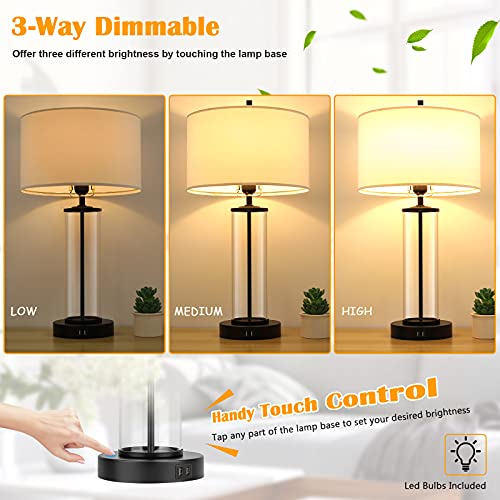 Modern Touch Control Table Lamps w/ 2 USB Ports for Set of 2 Bulbs Included