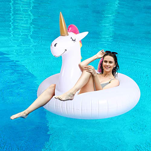 2 Pack 42'' Inflatable Pool Beach Floats Flamingo Unicorn Swim Tube Rings