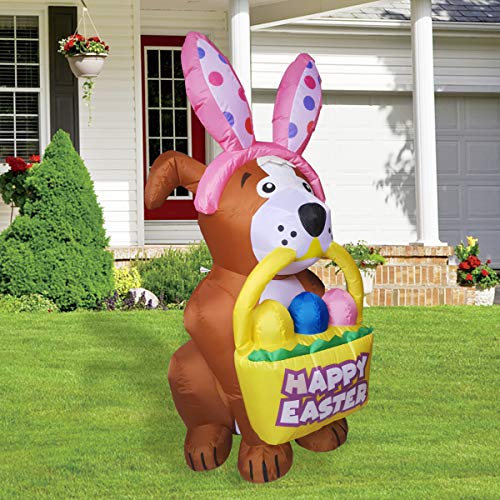 5 FT Easter Inflatables Dog w/ a Bunny Headband & LED Lights Home Decoration