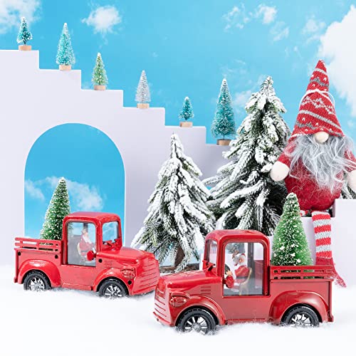 2 Pcs Upgraded Christmas Vintage Red Truck w/ LED Light- 5.9"