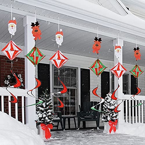 Set of 6 Wind Spiral Windsock Spinner w/ Santa Claus Reindeer, Xmas Ornaments