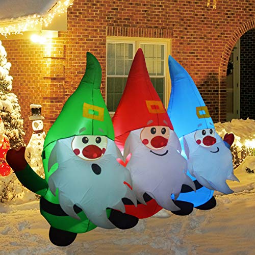 7 FT Christmas Inflatable Outdoor Three Santa Claus, w/ Built-in LED Lights
