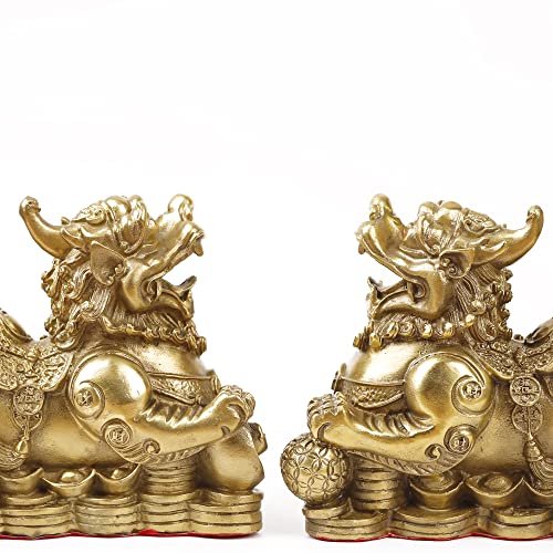 Set of 2 Feng Shui pixiu/pi yao Statue Figurine Attract Good Luck Wealth Decoration Sculpture Golden