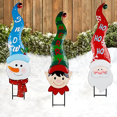 3 Pack Christmas Garden Metal Stakes w/ Tinkle Bell