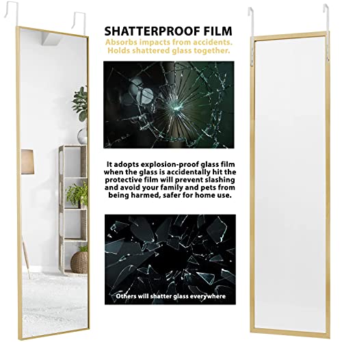 Over The Door Mirror Full Length Aluminum Frame Gold Mirror. 13.7 x 48 Inches