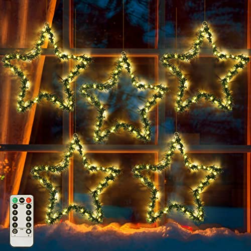 Christmas Window Star Lights 5PCS,  w/ Remote & Timer