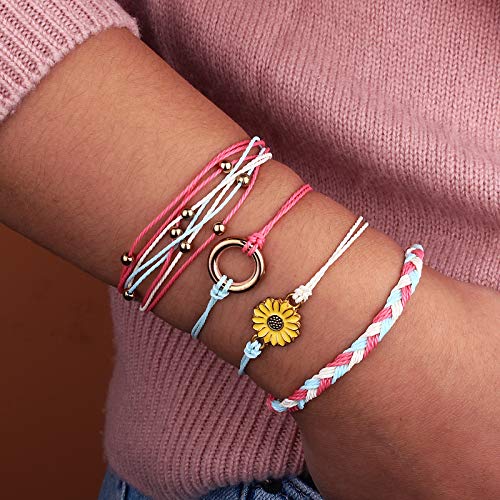 Sunflower String Bracelet Handmade Braided Rope Charms Boho Surfer Bracelet