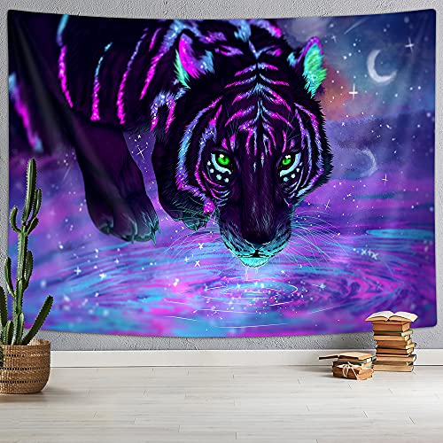 Psychedelic Purple Galaxy Tiger Tapestry 60X40IN