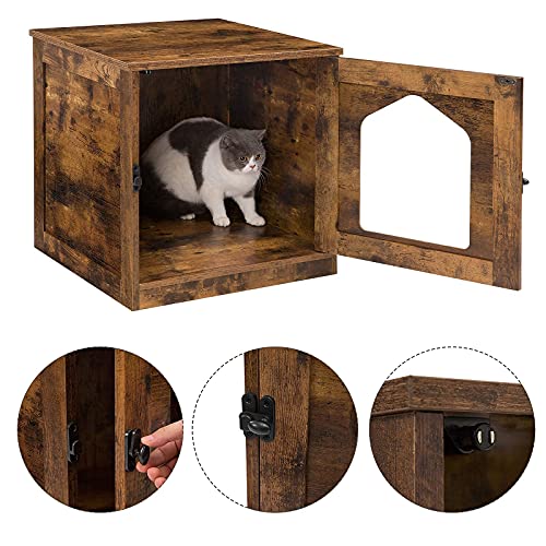 Hidden Cat Litter Box Enclosure w/ Door,Rustic Brown