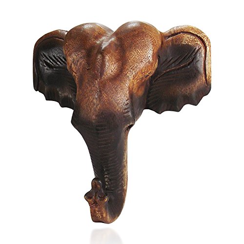 Wood Elephant Head Hand Carved for Wall Decoration