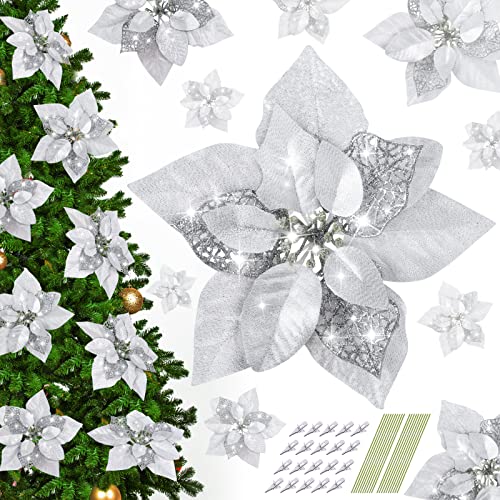 20 Packs Poinsettia Artificial Flowers for Christmas Tree Decoration