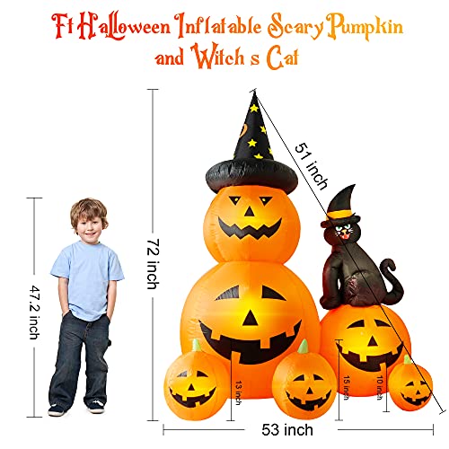 6 FT Halloween Inflatable Decorations Spooky Ghost Pumpkin & Witch Cat