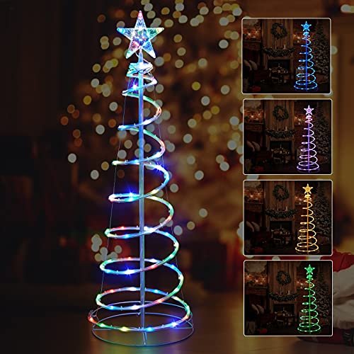 4Ft Spiral Christmas Tree Lights Decoration, 16 Color LED w/ Timer & Remote