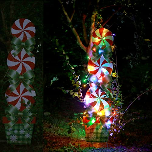 2 Packs Christmas Yard Signs, Peppermint Christmas Decorations w/ Candy, Bows, Stakes, Lights