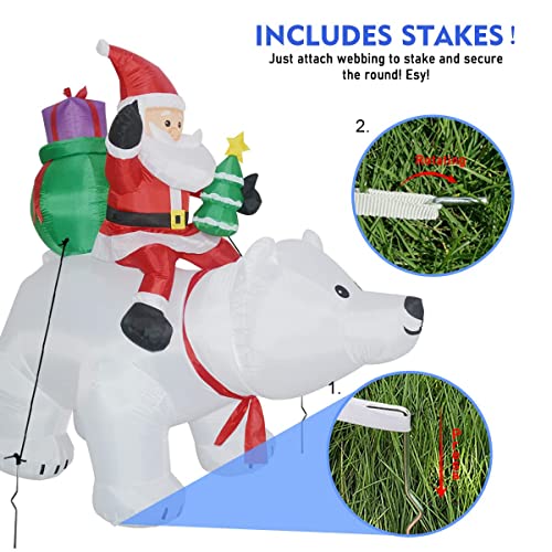 6 FT Christmas Inflatables Santa Clause Riding The Polar Bear w/ Shaking Head