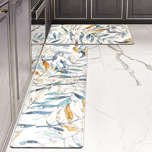 Kitchen Rug Set PVC Leather Anti Fatigue Heavy Duty Standing Mat Waterproof & Oil Proof