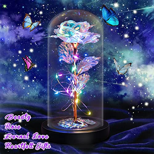 Enchanted Galaxy Light Up Butterfly Rose  Gifts in Glass Dome