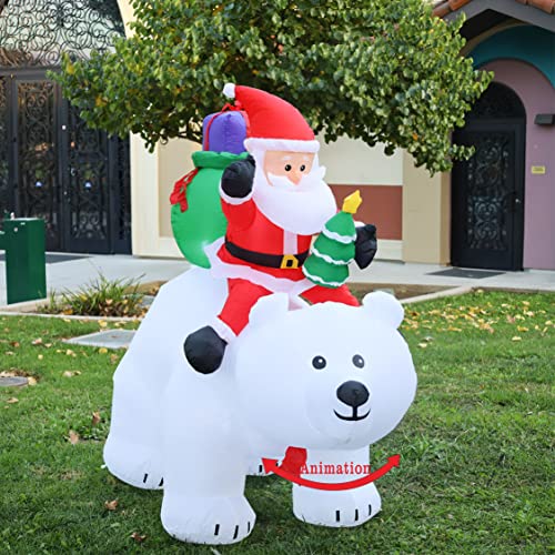 6 FT Christmas Inflatables Santa Clause Riding The Polar Bear w/ Shaking Head