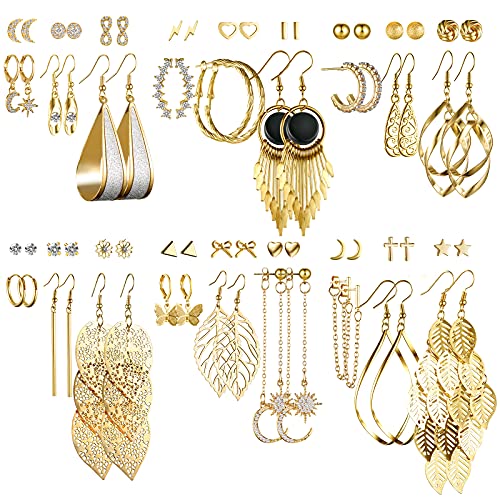 36 Pairs Stud Earrings Long Gold Dangle Earrings Boho Fashion Jewelry