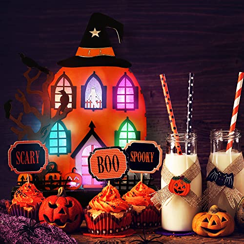 10.8 x 8.3 Inch Lighted Pumpkin Haunted House Halloween Decoration