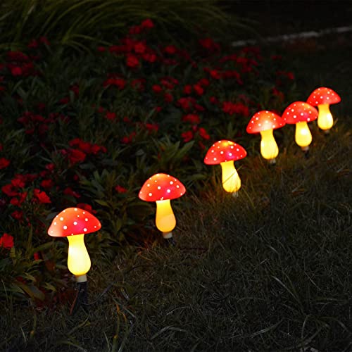 Set of 6 Solar Mushroom Lights Garden Outdoor Decoration