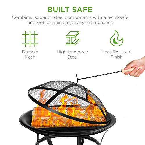 22-inch Outdoor Patio Steel Fire Pit Bowl BBQ Grill for Backyard, Camping