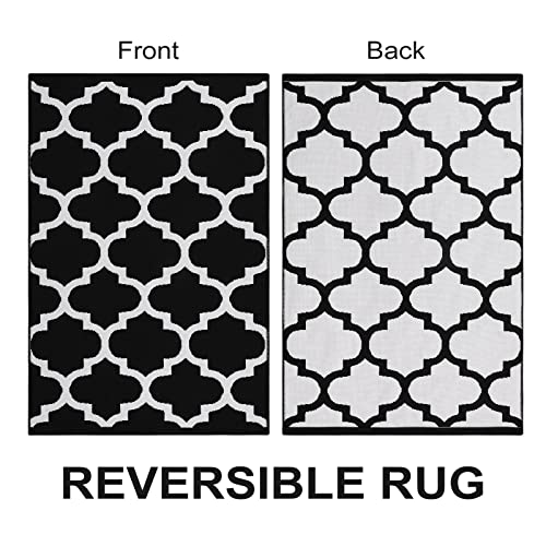 Black & White Outdoor Rug, Machine Washable, Reversible