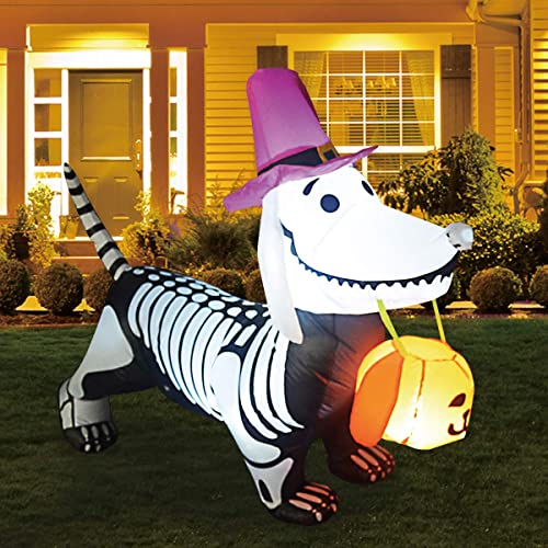 5Ft Halloween Inflatables Skeleton Puppy w/ Build-in LEDs