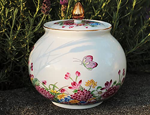 Decorative Jar- White Body w/ Floral & Butterfly Design