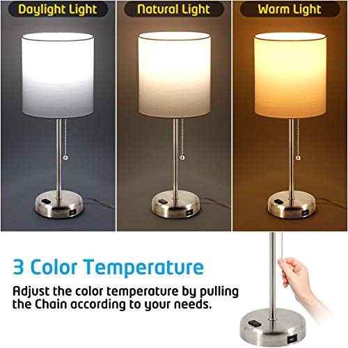 Bedside Table Lamps for Bedroom Set of 2 w/ USB Charging Port & AC Outlet  2 Blubs Included