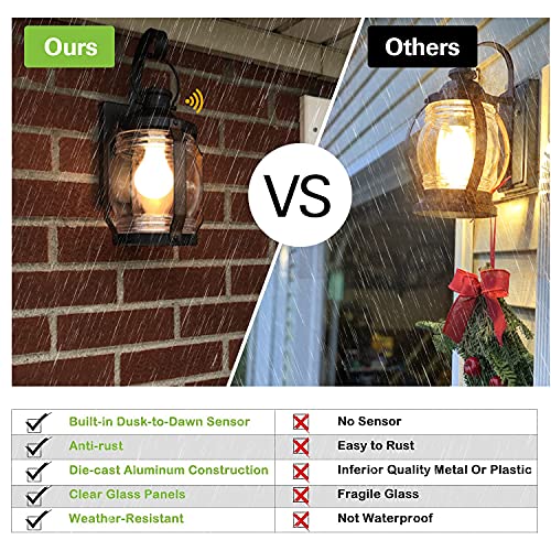 2 Pack Sensor Dusk to Dawn Outdoor Wall Lanterns, Anti-Rust w/ Clear Seeded Shade,