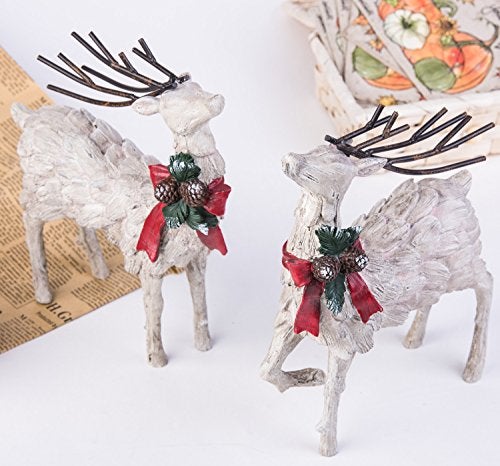 Resin Holiday Figurine Decorative Christmas Deer Tabletop Statue Decor, 2 Pack