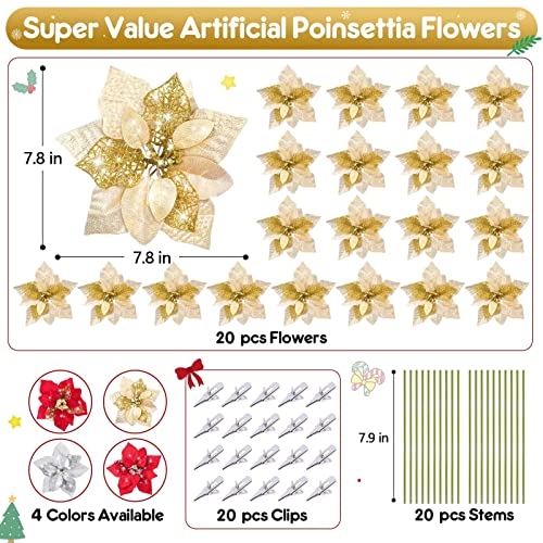 20 Packs Poinsettia Artificial Flowers for Christmas Tree Decoration