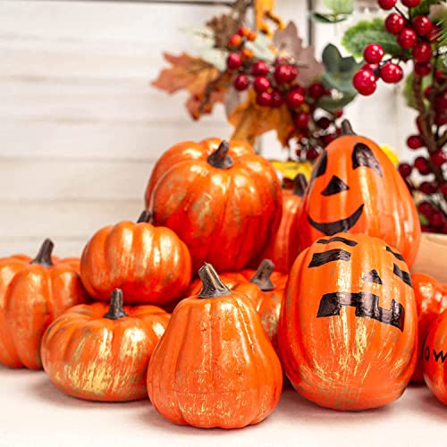 12P-16 PCS Artificial Pumpkins for Fall Halloween Thanksgiving Home Decoration