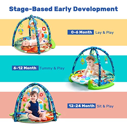 Baby Gym Play Mat, Kick & Play Piano w/ 5 Sensory Teether Toys