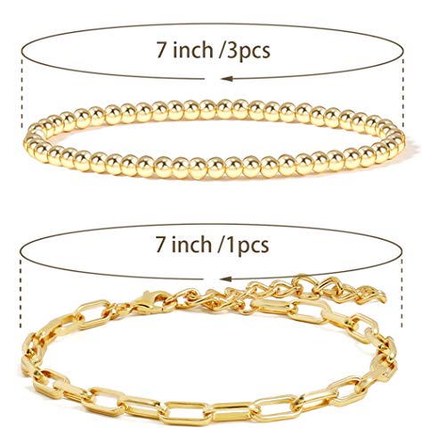 14K Gold Plated Beaded Bracelets for Women -Stretchable & Adjustable