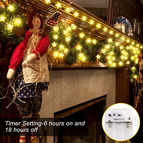 13.2ft 40 LED Battery Powered Five-pointed Star String Lights (Warm White)