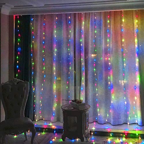 300 LED 8 Lighting Modes Fairy Copper Window Curtain String Lights with Remote