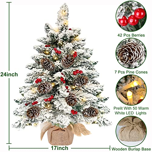 [ Snow Flocked & Timer ] Pre-lit Tabletop Christmas Tree Decoration