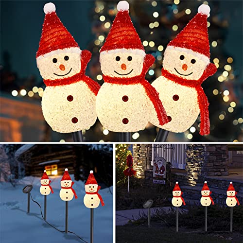 3 Pack Christmas Snowman Solar Pathway Lights