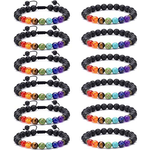 12 PCS Lava Chakra Oil Stone Diffuser Yoga Aromatherapy Essential Natural Stone Bead Bracelet 8MM